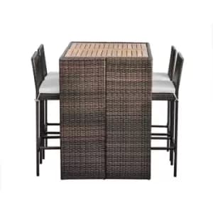 Image of Teamson Home - 5 Piece Rattan Outdoor Garden Furniture, High Bar Dining Patio Table & Chair Set for Conservatory with Wooden Top & Removeable
