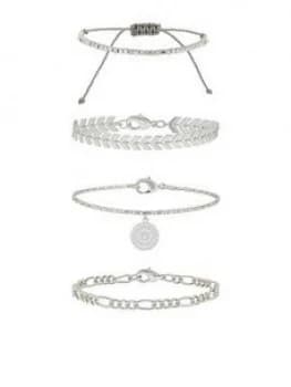 Image of Accessorize 4 X Detailed Chains Friendship Set - Silver