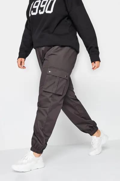 Image of Yours Cuffed Cargo Trousers Charcoal