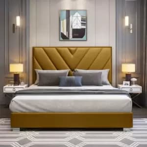 Image of Deana Bed King Plush Velvet Mustard