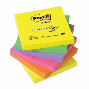 Image of Post it Z Notes 76 x 76mm Pop Up Fan Folded Refill Sticky Notes Neon Rainbow 6 x 100 Sheets