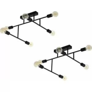 Image of 2 pack Pendant Ceiling Light Colour Black Chrome Criss Cross Design E27 6x40W