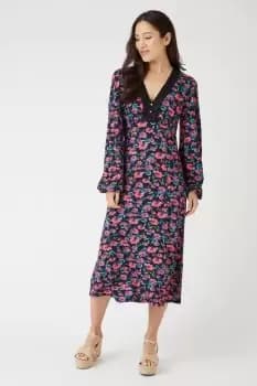Image of Black Floral Lace Jersey Dress