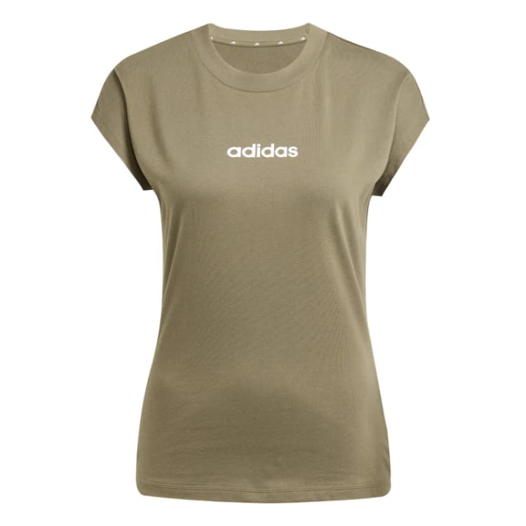 Image of adidas Essentials Linear Cotton T-Shirt Womens Olive female M (12-14)
