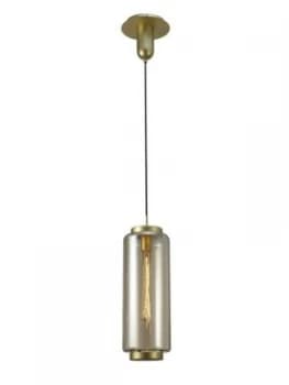 Image of Ceiling Pendant 20cm Round, 1 x E27 (Max 40W), Matt Gold , Cognac Glass