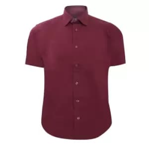 Image of Russell Collection Mens Short Sleeve Easy Care Fitted Shirt (14.5) (Port)