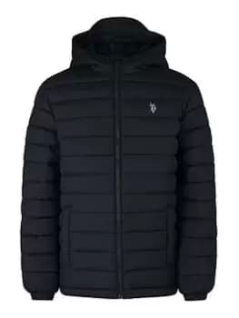 Image of U.S. Polo Assn. Boys Hooded Quilted Jacket - Black, Size Age: 10-11 Years