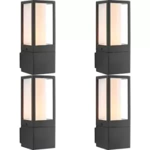 Image of 4 PACK Outdoor Box Lantern Wall Light - 7W LED GU10 - Textured Grey & Opal Pc