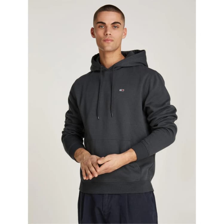 Image of Tommy Jeans Regular Flag Pullover Hoodie New Charcoal L
