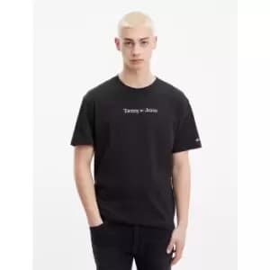 Image of Classic Linear Cotton T-Shirt with Embroidered Logo and Crew Neck