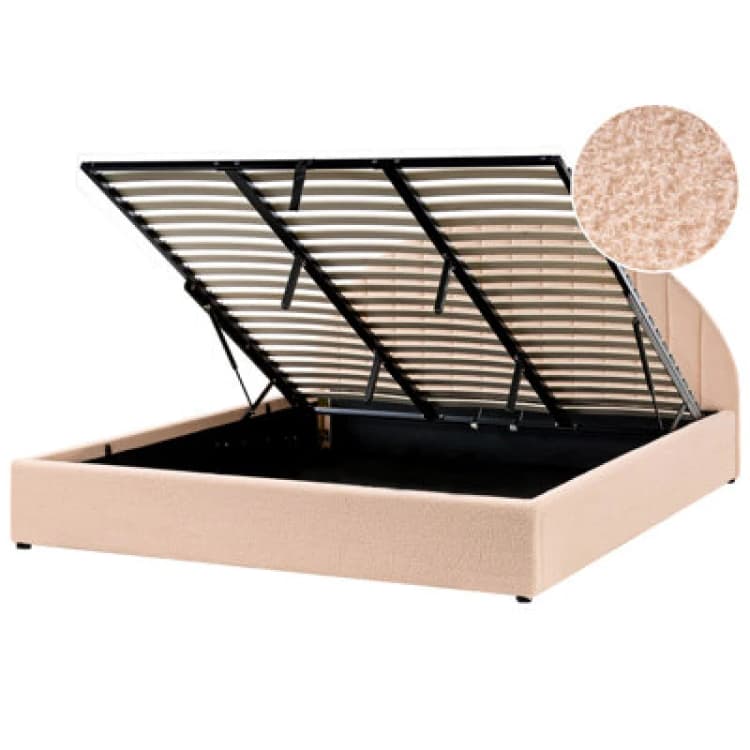 Image of Beliani Ottoman Bed Boucle Chadenet 180 X 200 Cm (Eu Super King) Peach Pink