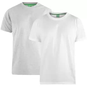Image of Duke Mens Fenton Kingsize D555 Round Neck T-Shirts (Pack Of 2) (3XL) (Grey/White)