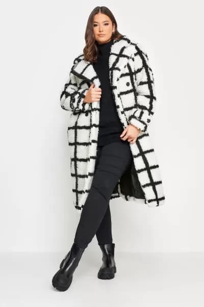 Image of Borg Checkered Maxi Coat