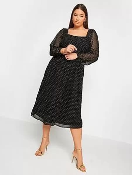 Image of Metallic Shirred Midi Dress