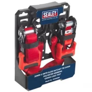 Image of Sealey TD1202SR Slide Ratchet Tie Down 32mmx3m Polyester Webbing S...