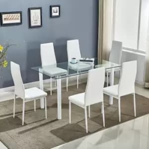 Image of Glass Dining Table Set of 6 Kitchen Dining Table With 6 Chairs