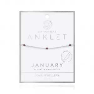 Image of Birthstone January Garnet Silver 26cm Adjustable Anklet 4200