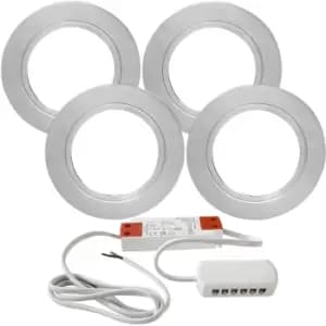 Image of 4x CHROME Round Flush Under Cabinet Kitchen Light & Driver Kit - Natural White LED