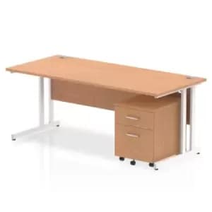 Image of Impulse 1800 x 800mm Straight Office Desk Oak Top White Cantilever Leg Workstation 2 Drawer Mobile Pedestal