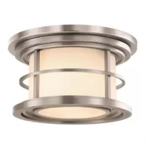 Image of Lighthouse 2 Light Bathroom Flush Mount Outdoor Ceiling Light Brushed Steel IP44, E27
