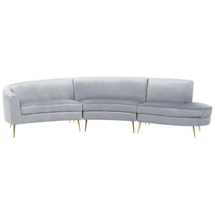 Image of Beliani Curved Sofa 4 Seater Moss Velvet Light Grey