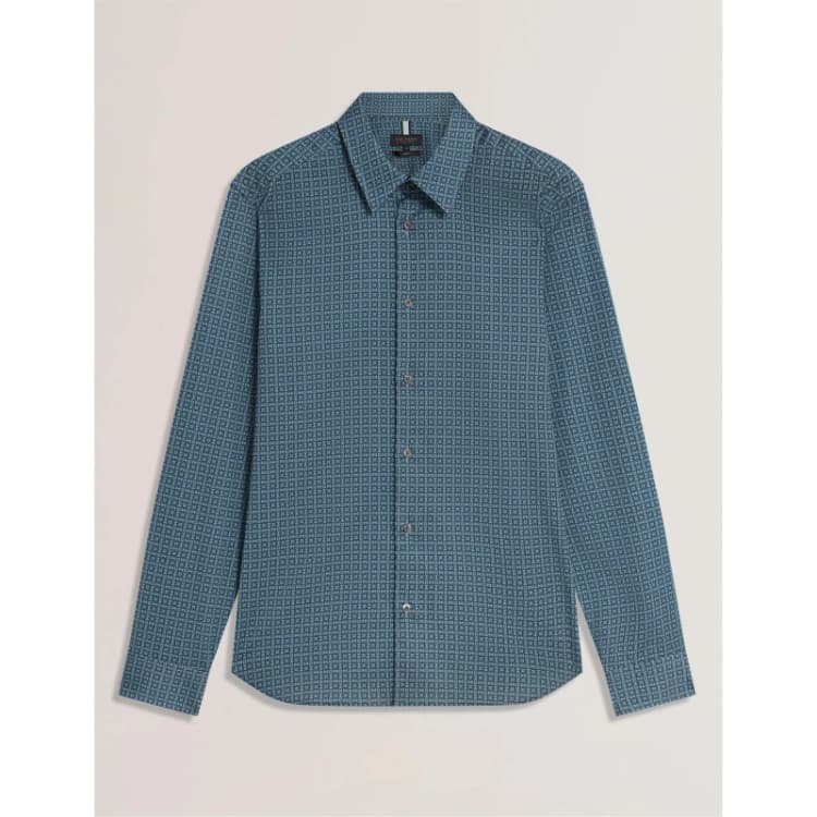 Image of Ted Baker Mens Long Sleeve Geometric Patterned Shirt Navy male S (2)