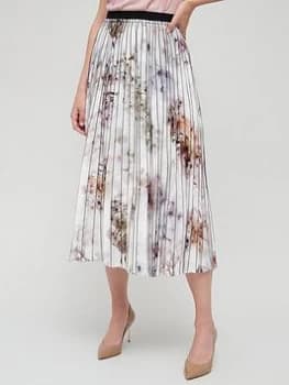 Image of Ted Baker Vanilla Printed Pleated Skirt - White, Size 3=12, Women