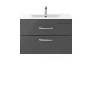 Image of Nuie Athena 800 Wall Hung 2-drawer Vanity & Minimalist Basin - Gloss Grey