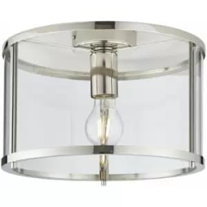 Image of Loops - Bright Nickel Semi Flush Ceiling Light & Clear Glass Shade - Low Ceiling Fitting
