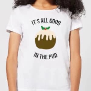 Image of It's All Good In The Pud Womens Christmas T-Shirt - White - 3XL