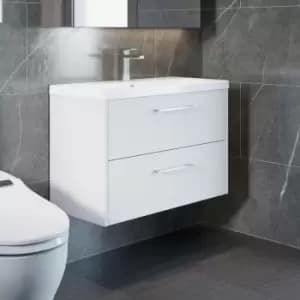Image of Juno Wall Hung 2-Drawer Vanity Unit with Basin 2 800mm Wide - White Ash - Hudson Reed