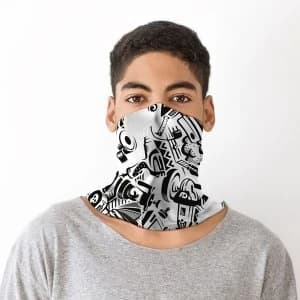 Image of Black & White Graffiti Neck Scarf Face Covering
