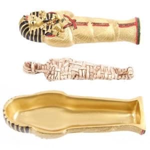 Image of Gold Egyptian Tutankhamen Sarcophagus Trinket Box with Mummy