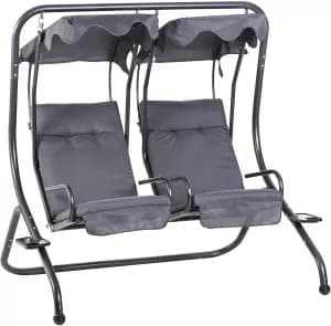 Image of Outsunny Canopy Swing Modern Outdoor Relax Chairs w/ 2 Separate Chairs, Headrests and Removable Shade Canopy, Grey