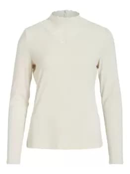 Image of VILA High Neck Upper Lace Top Women Beige; Yellow