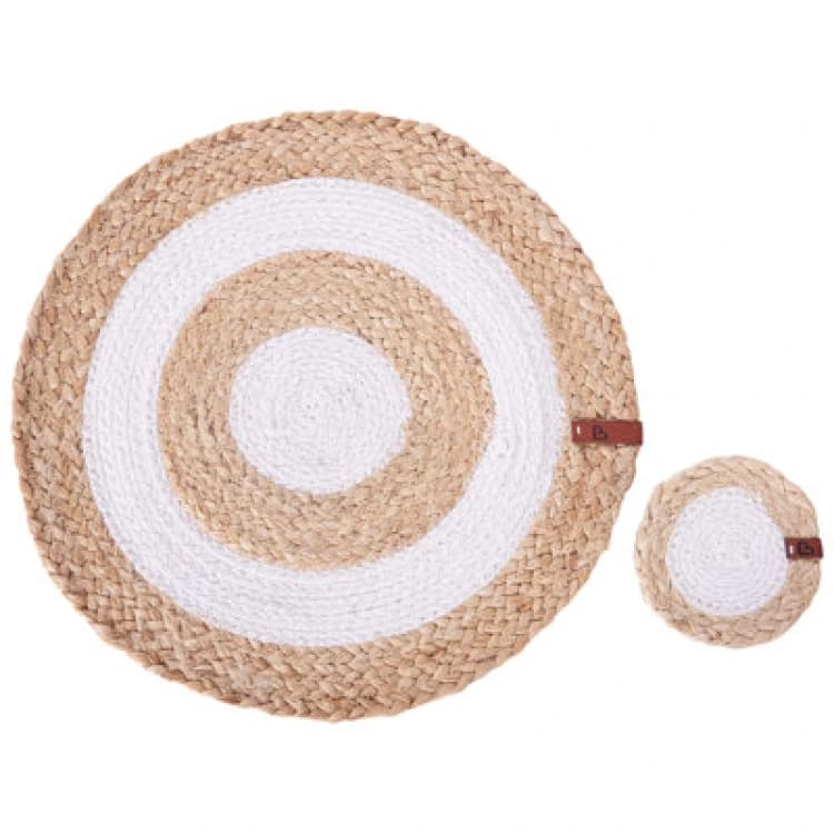 Image of Beliani 12 Piece Placemats And Coasters Set Tumeric Natural Jute
