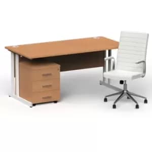 Image of Impulse 1600/800 White Cant Desk Oak + 3 Dr Mobile Ped & Ezra White