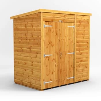 Image of Power Sheds - 6x4 Power Windowless Pent Double Door Garden Shed - Brown