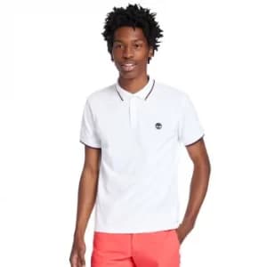 Image of Timberland Millers River Tipped-collar Polo Shirt For Men In White, Size S