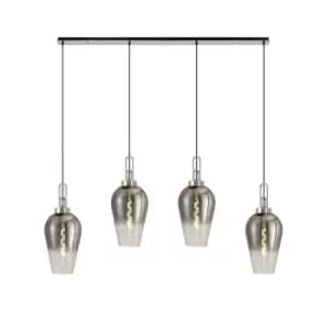 Image of Yorktown Linear 4 Light Ceiling Pendant E27 With 23cm Pear Glass, Smoked, Clear Polished Nickel, Matt Black