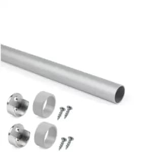 Image of Wardrobe Rail Round Aluminium with End Supports - Size 2000mm