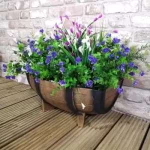Image of Medium Oak Barrel Effect Plastic Decorative Garden Trough Planter