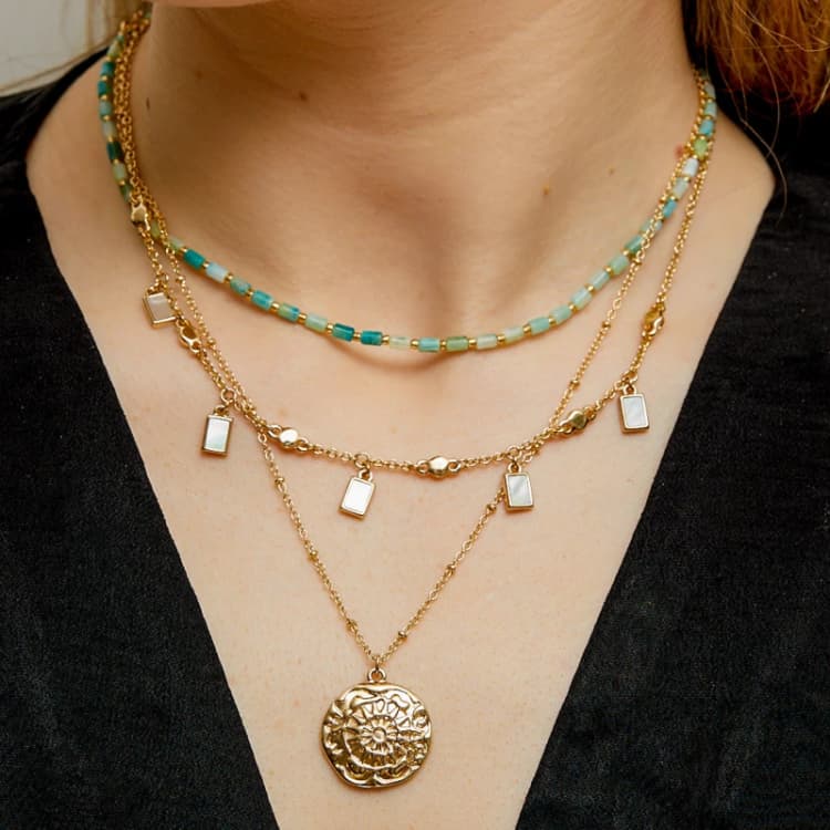 Image of Mood Gold Blue Bead And MOP Charm Necklaces - Pack of 3 Necklaces One Size Gold 87956510000