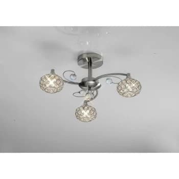 Image of Cara semi-ceiling light 3 bulbs satin nickel / crystal