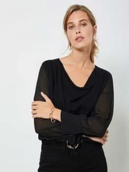 Image of Mint Velvet Cowl Woven Sleeve Jumper - Black