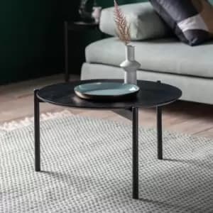 Image of Round Black Oak Coffee Table - Burley - Caspian House