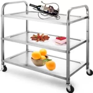 Image of 3 Shelf Stainless Steel Commercial Bus Cart Kitchen Food Serving Rolling Cart