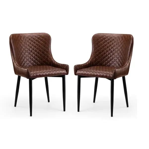 Image of Julian Bowen Set Of 2 Luxe Faux Leather Dining Chairs Brown LUX105