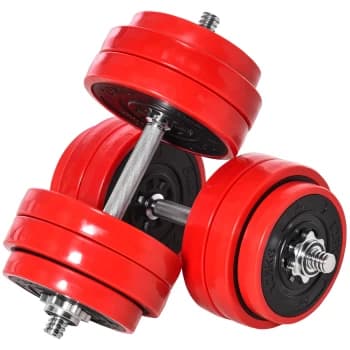Image of HOMCOM 30KGS Two-In-One Dumbbell & Barbell Adjustable Set Strength Muscle Exercise Fitness Plate Bar Clamp Rod Home Gym Sports Area