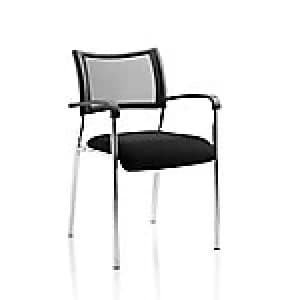 Image of Visitor Chair Brunswick Chrome Frame Mesh Back Black Fabric With Arms